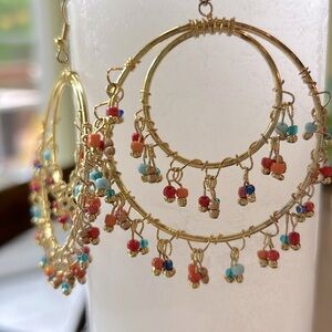 Latin inspired hoops earrings with multicolored beadwork